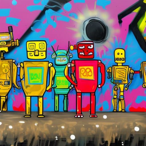 Group of Robots holding a "no trespassing" sign
