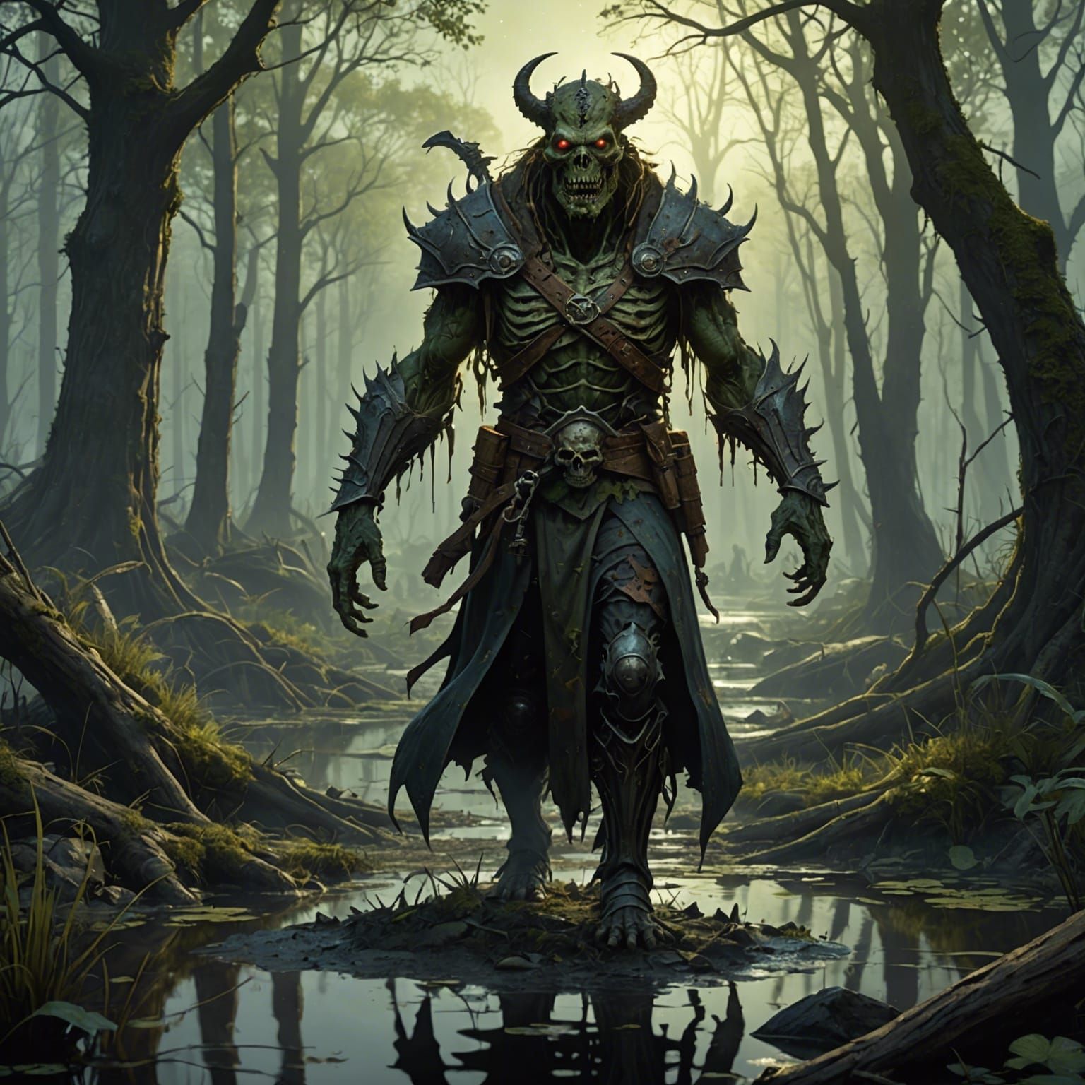 deep in the swamp learks a demonic zombie who calls the dead...