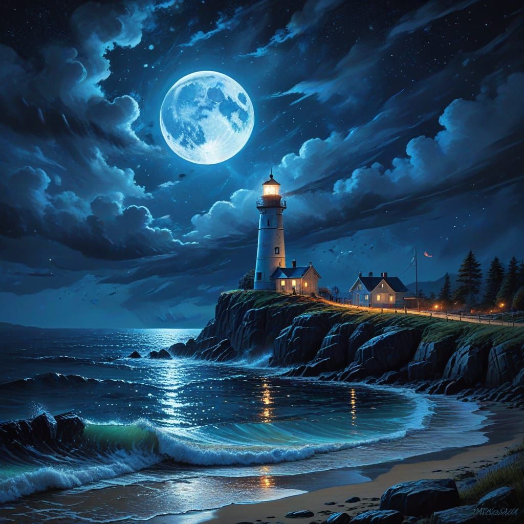 Blue Moon by the Lighthouse  by @Natii