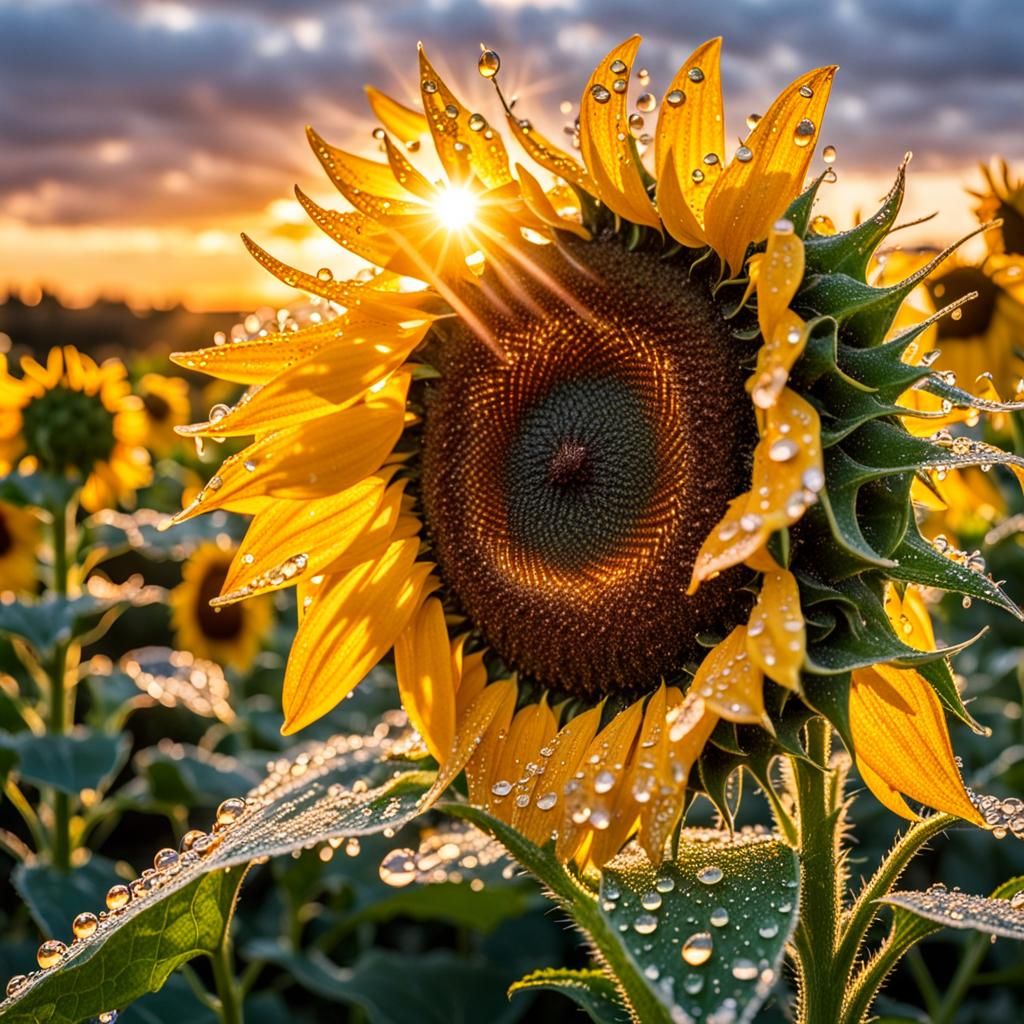 Dew Drops on a Sunflower  by @Marcin Jałocha