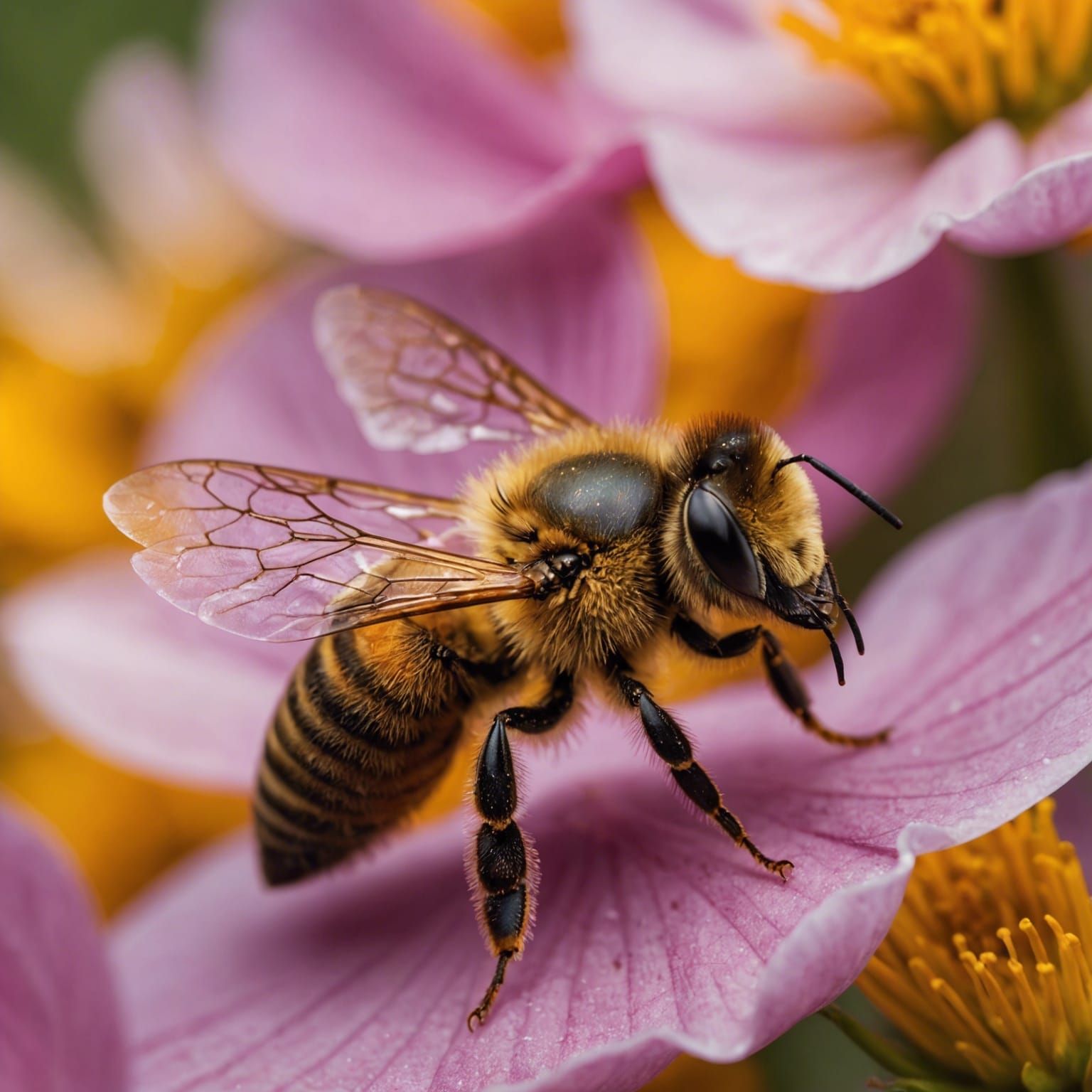 Stunning close-up Macro photo of honeybee wings on a flower petal  by @Melissa Fischer