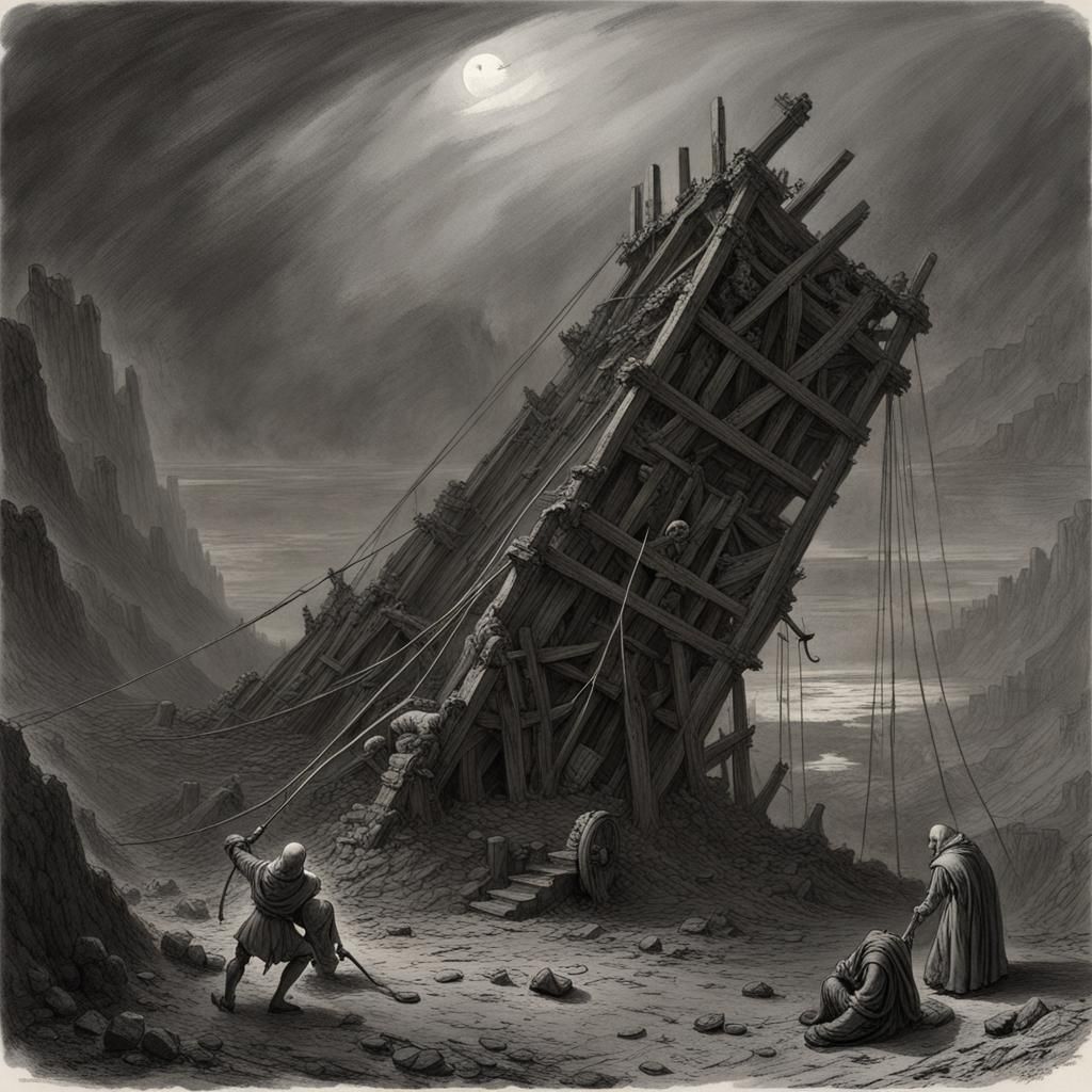 Ancient Catapult in Horror Art Style