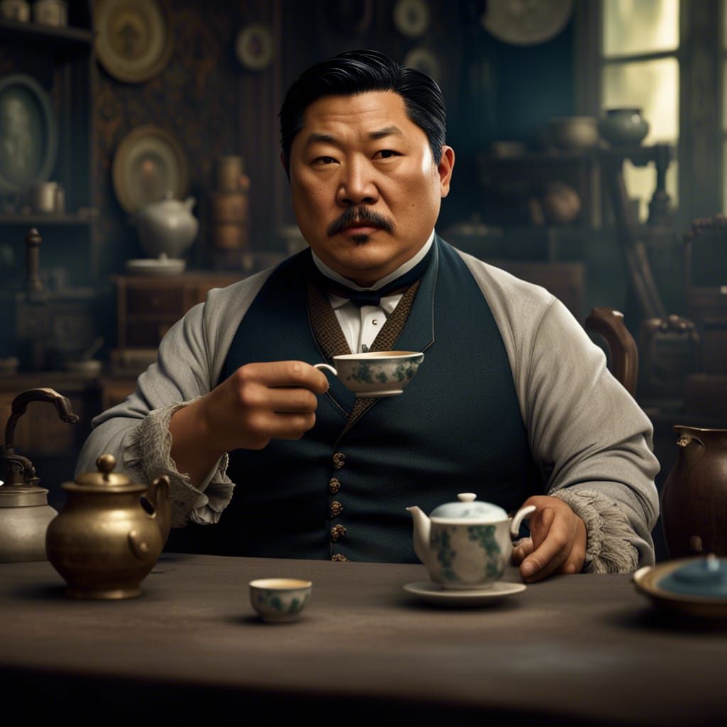 Beautiful Benedict Wong dressed as a Victorian gentleman wit...