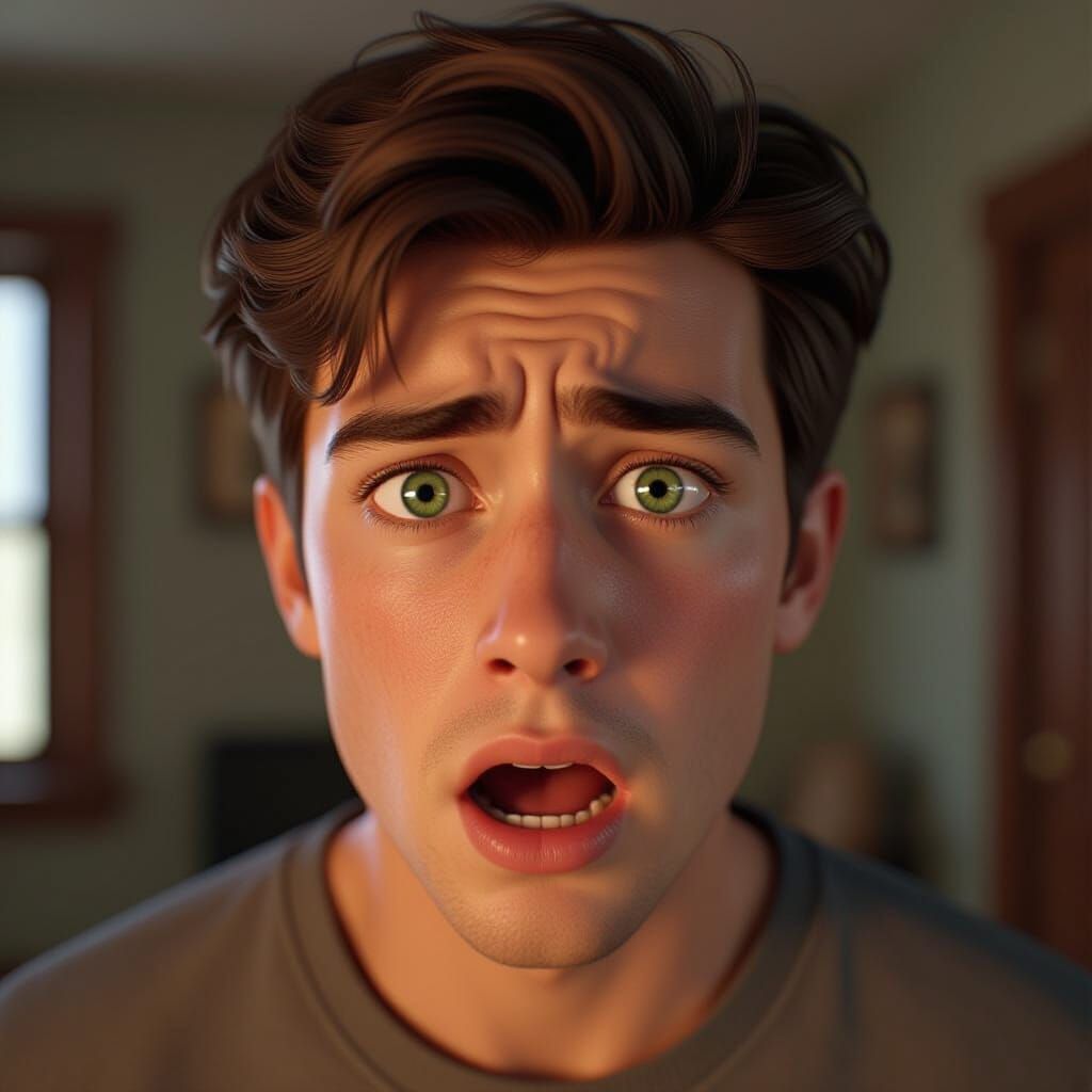 Shocked Young Man with Vivid Colors and Dynamic Lighting