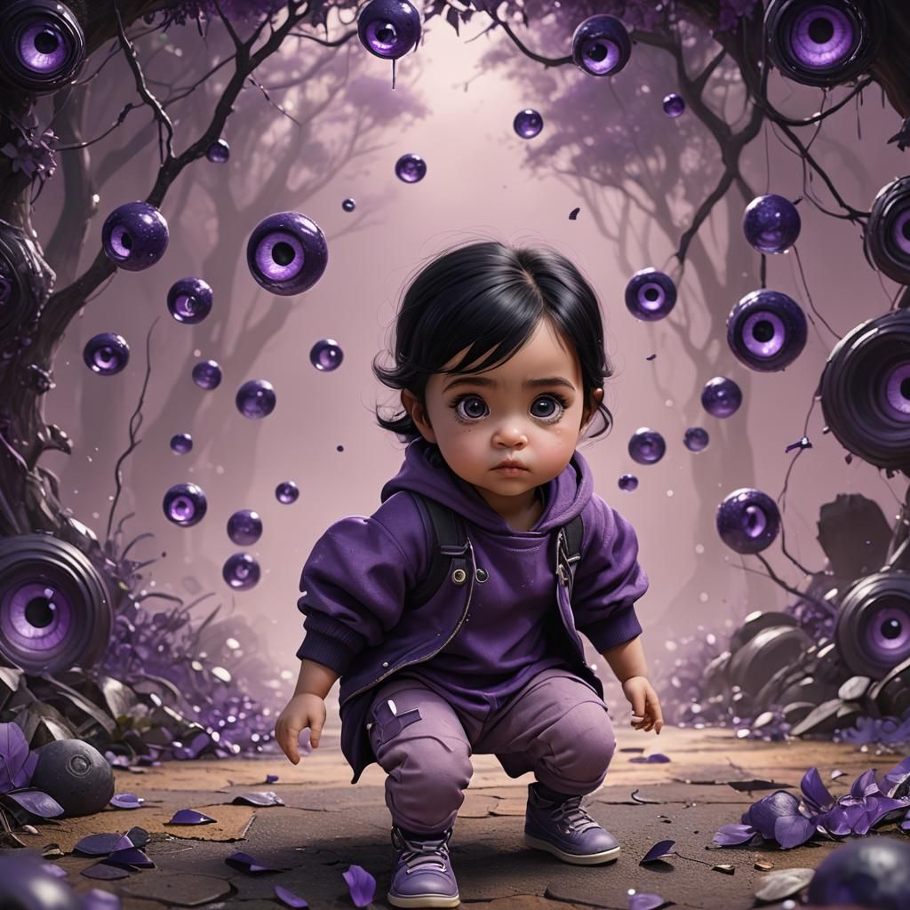 Baby Girl Portrait with Purple Eyes, Digital Art