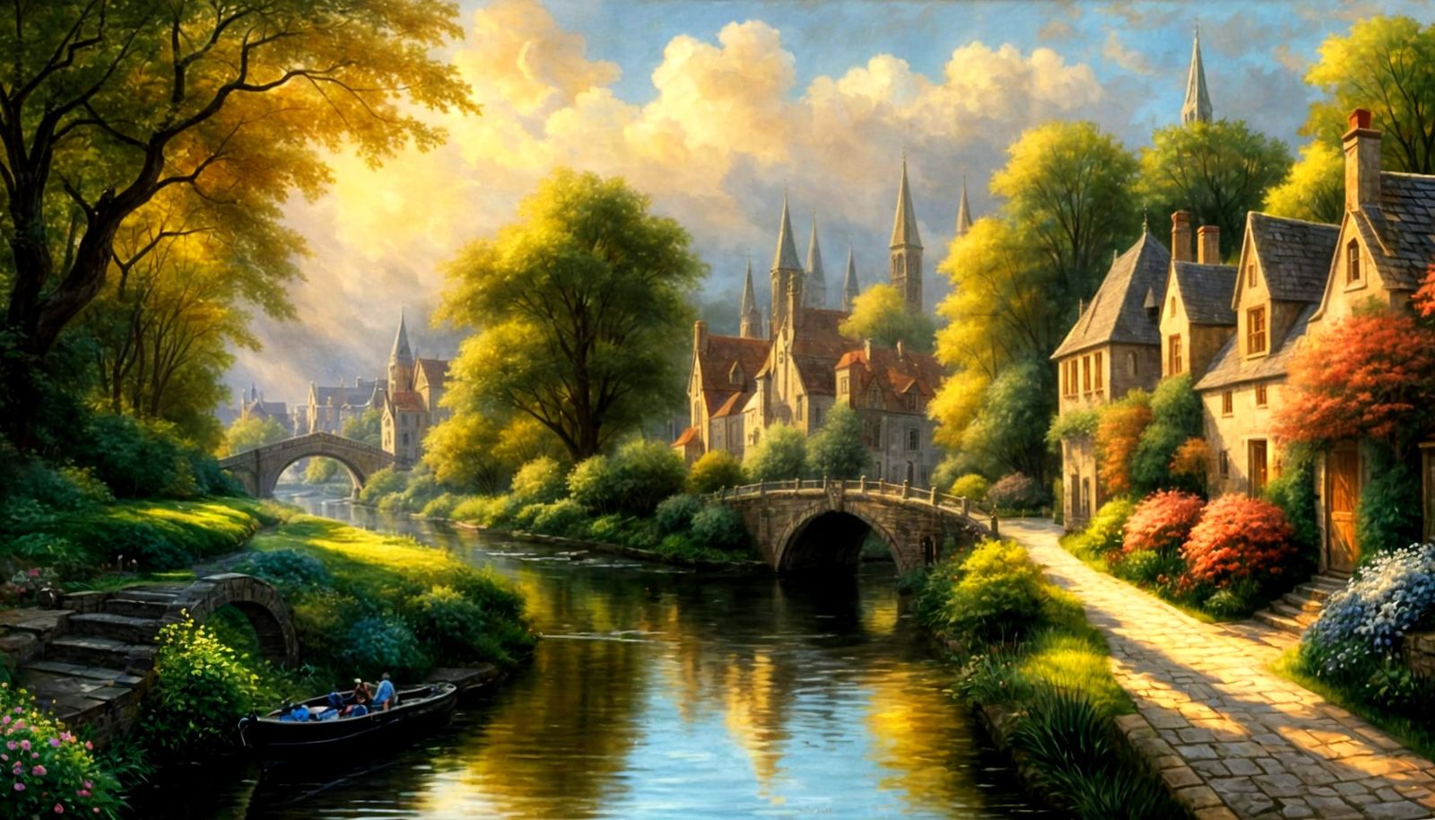 A serene European village during golden hour   by @dreamydoodle