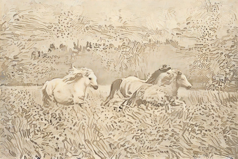 Horses running through the meadows sketch