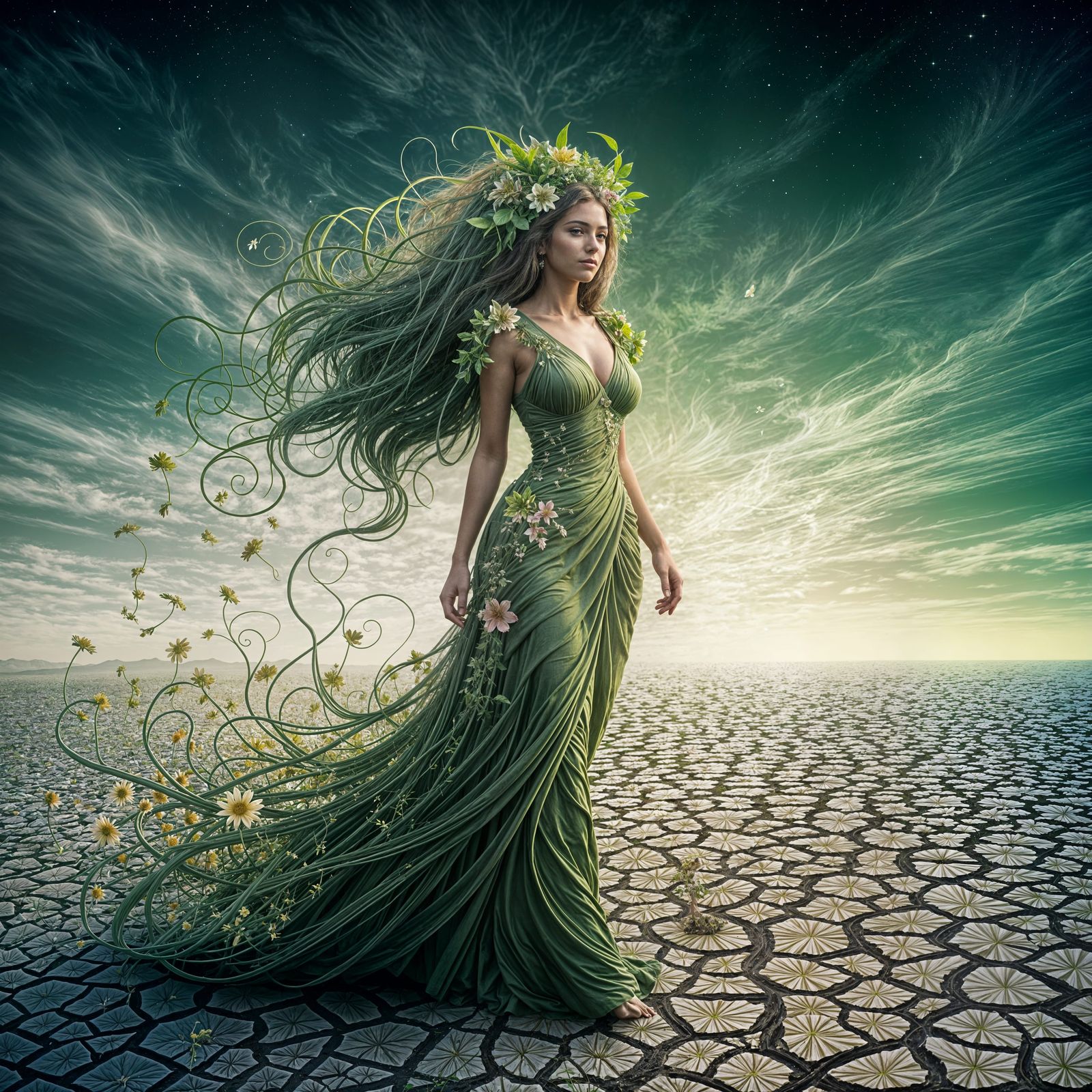 Gaia walking through a barren wasteland  by @TSharp 