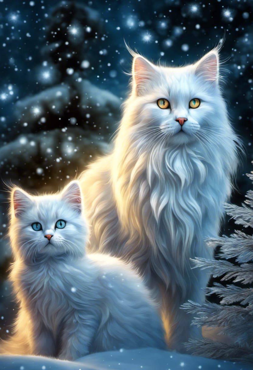 Cats in snow  by @Tiny Pearl Cat