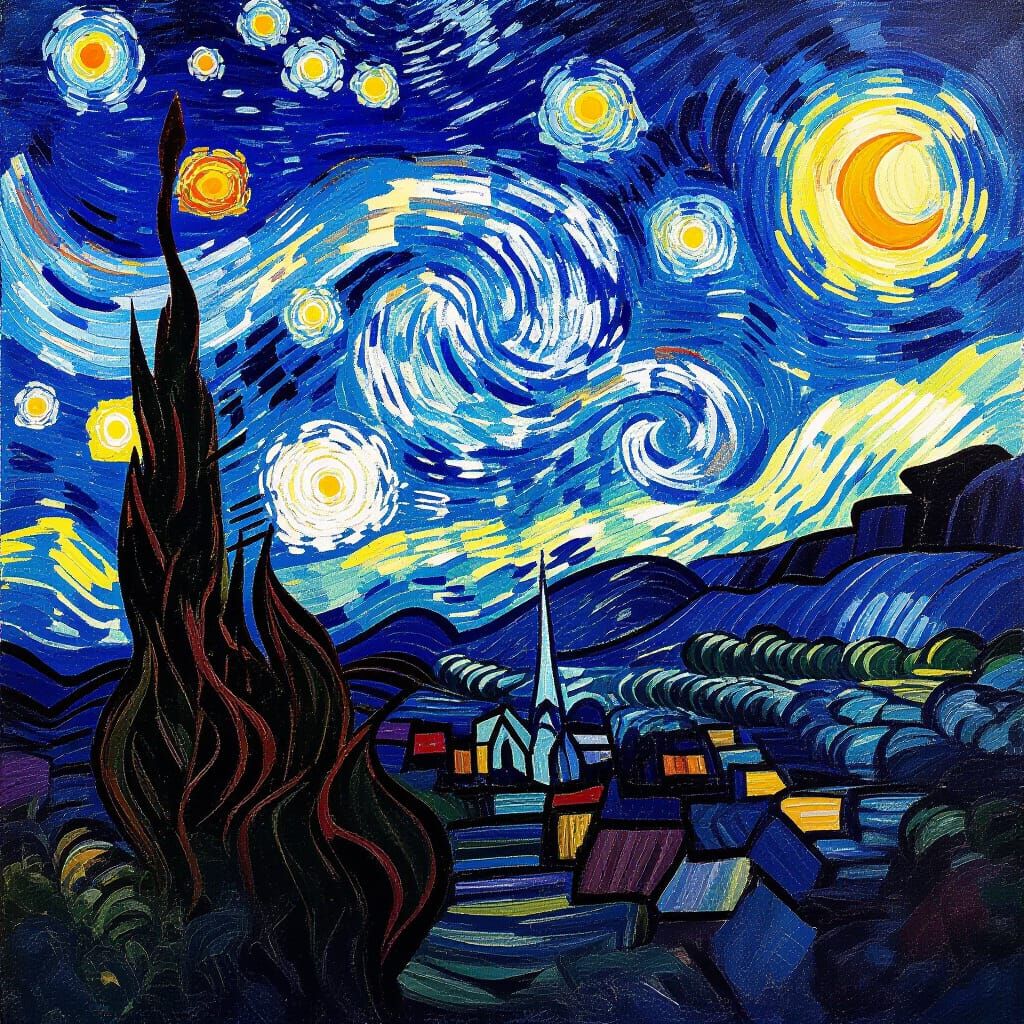 Vibrant Textured Landscape Painting in Van Gogh Style