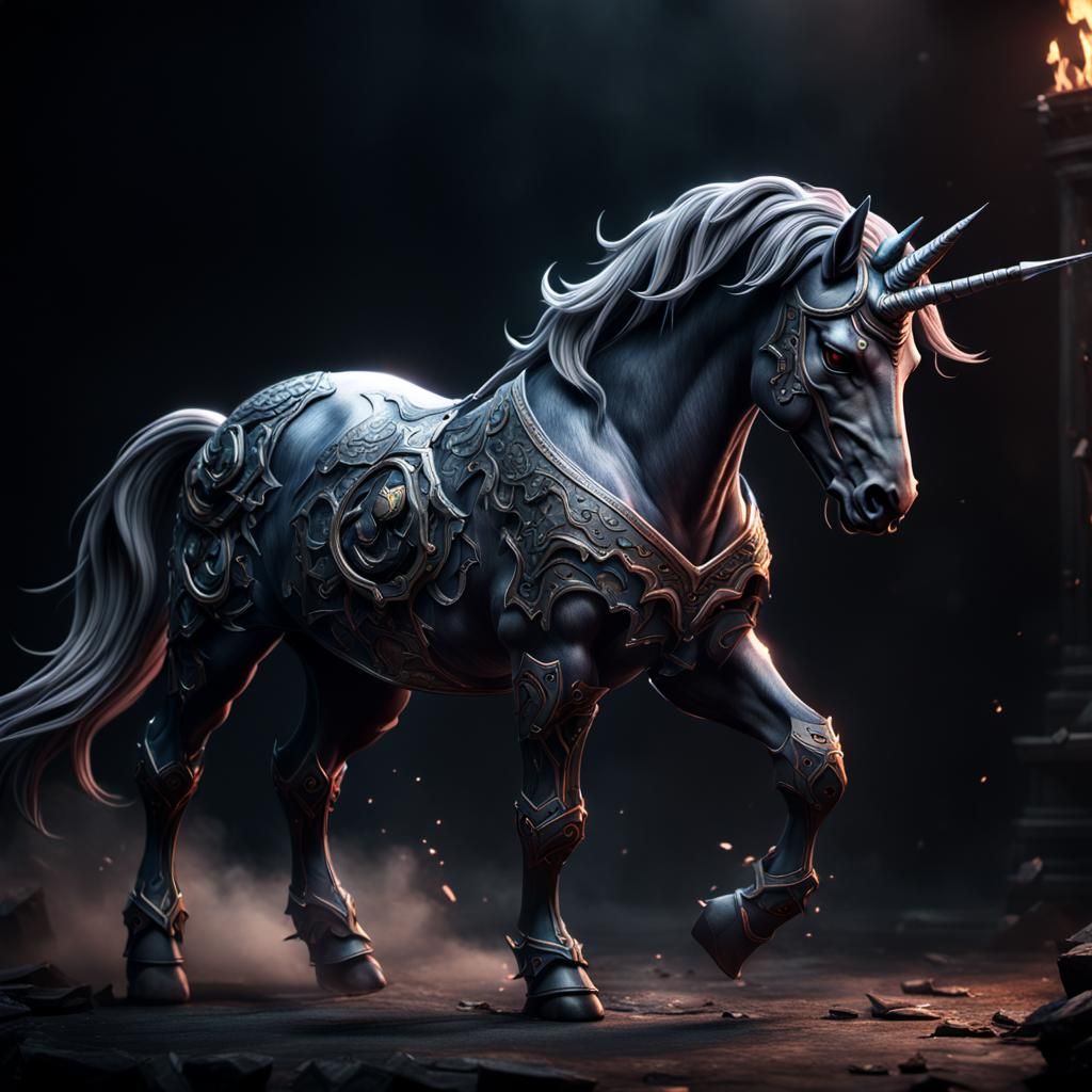 Epic Dark Unicorn Tattoo in 3D Rendering