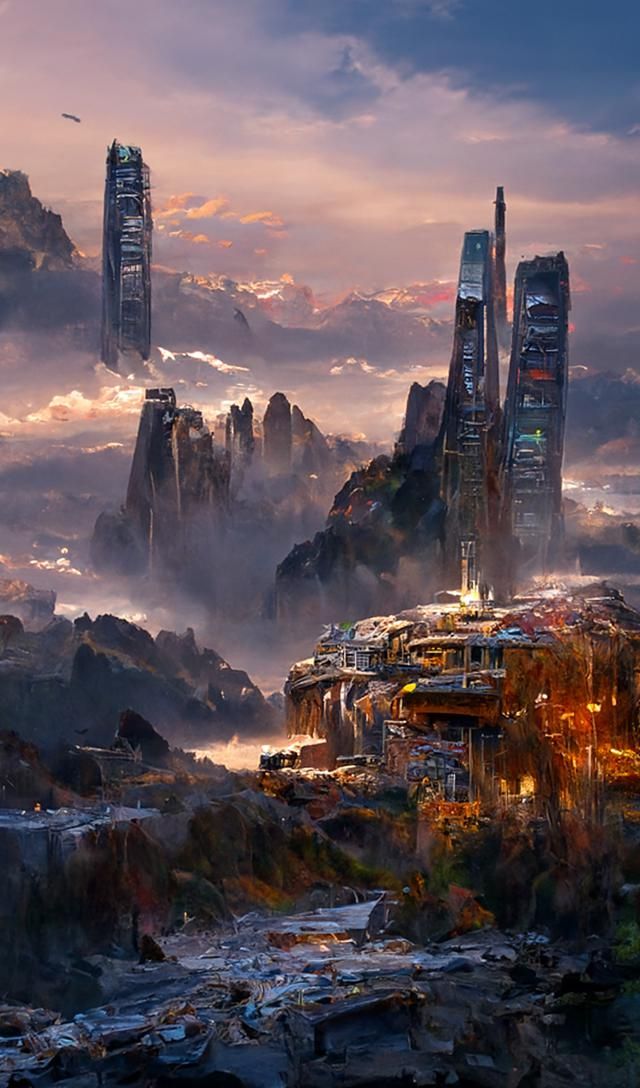 Beautiful architectural ruins of a desolated majestic futuri...