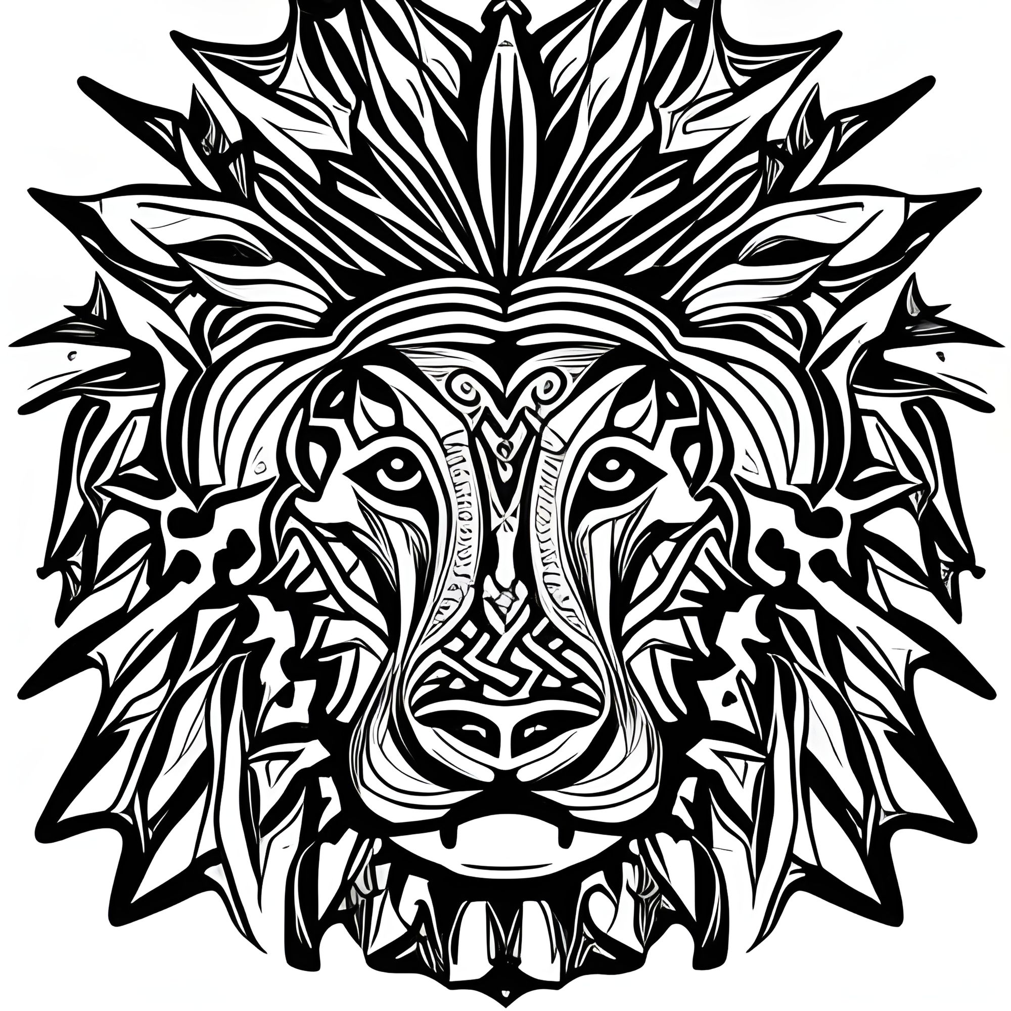tribal tatoo of a lion drawn on a paper