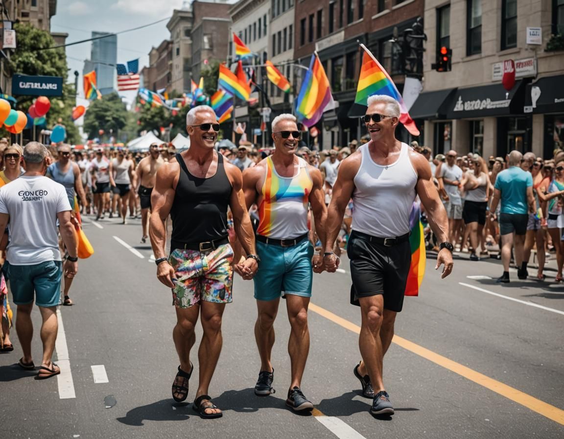 Silver Muscle Daddies at a Pride Celebration. - AI Generated Artwork -  NightCafe Creator