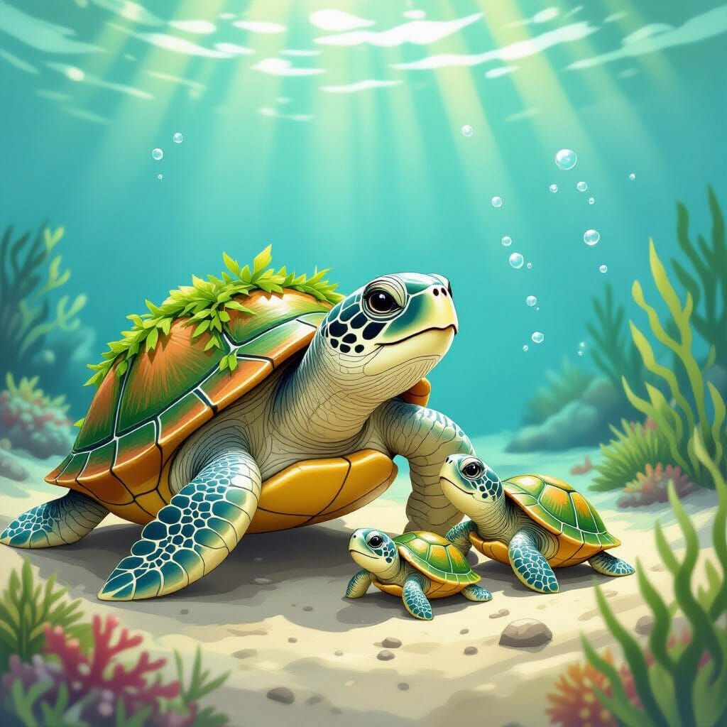 The Ocean's Heart Beats in Every Sea Turtle's Journey  by @Blue Birdie