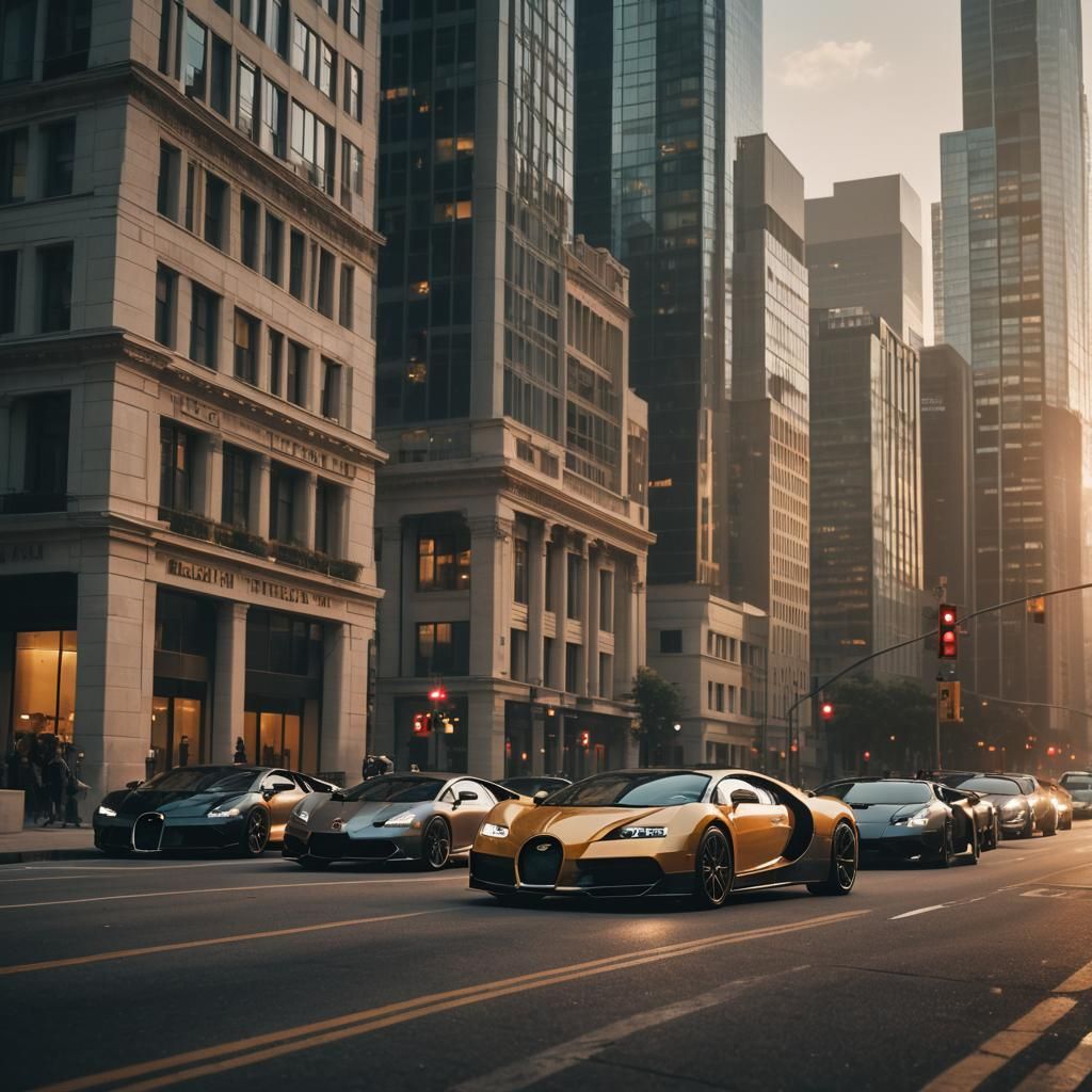 Luxury Cars Racing in Moody Neoclassical Cityscape