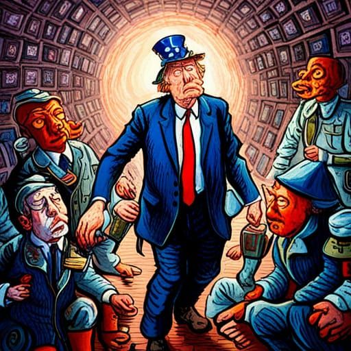 Psychedelic Donald Tramp being arrested in a totally democra...