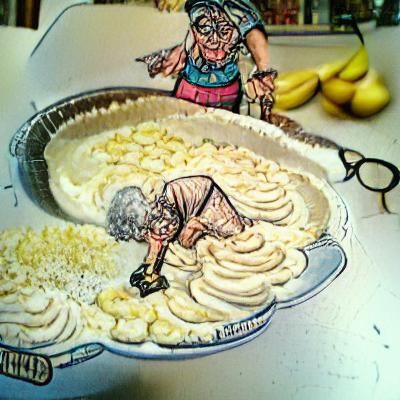 grandma's whipping up her famous banana cream pie (r. crumb)