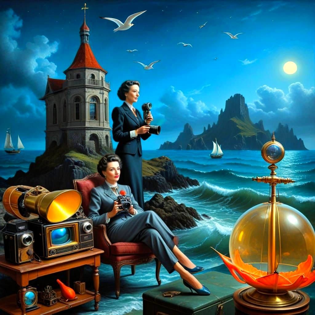 Surreal Ladies in Fantastic Seascape, Hyperrealistic Style