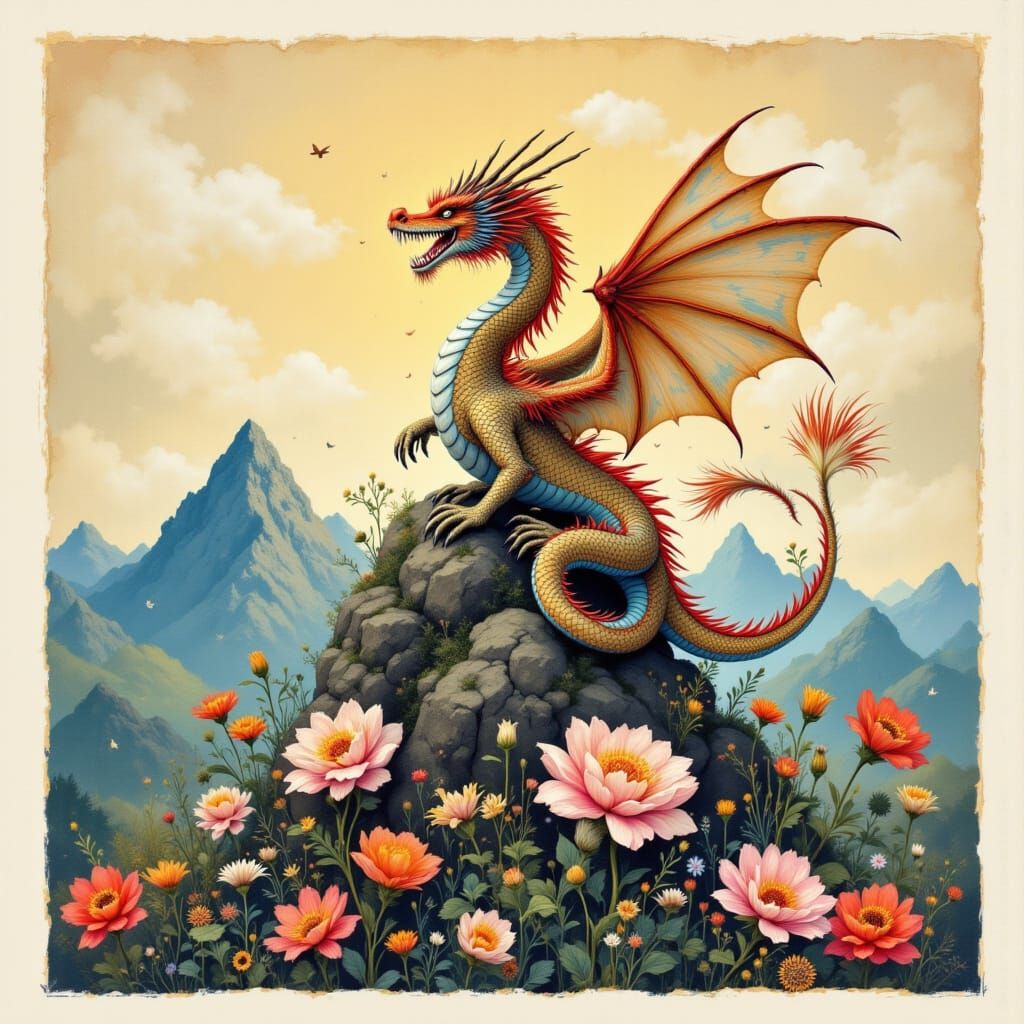 Dragon standing on a mountain, surrounded by flowers.

<lora:NeuveauImpression:1.0>
