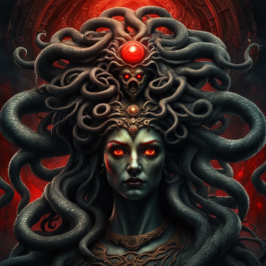 Photorealistic portrait of a majestic evil medusa goddess - AI ...