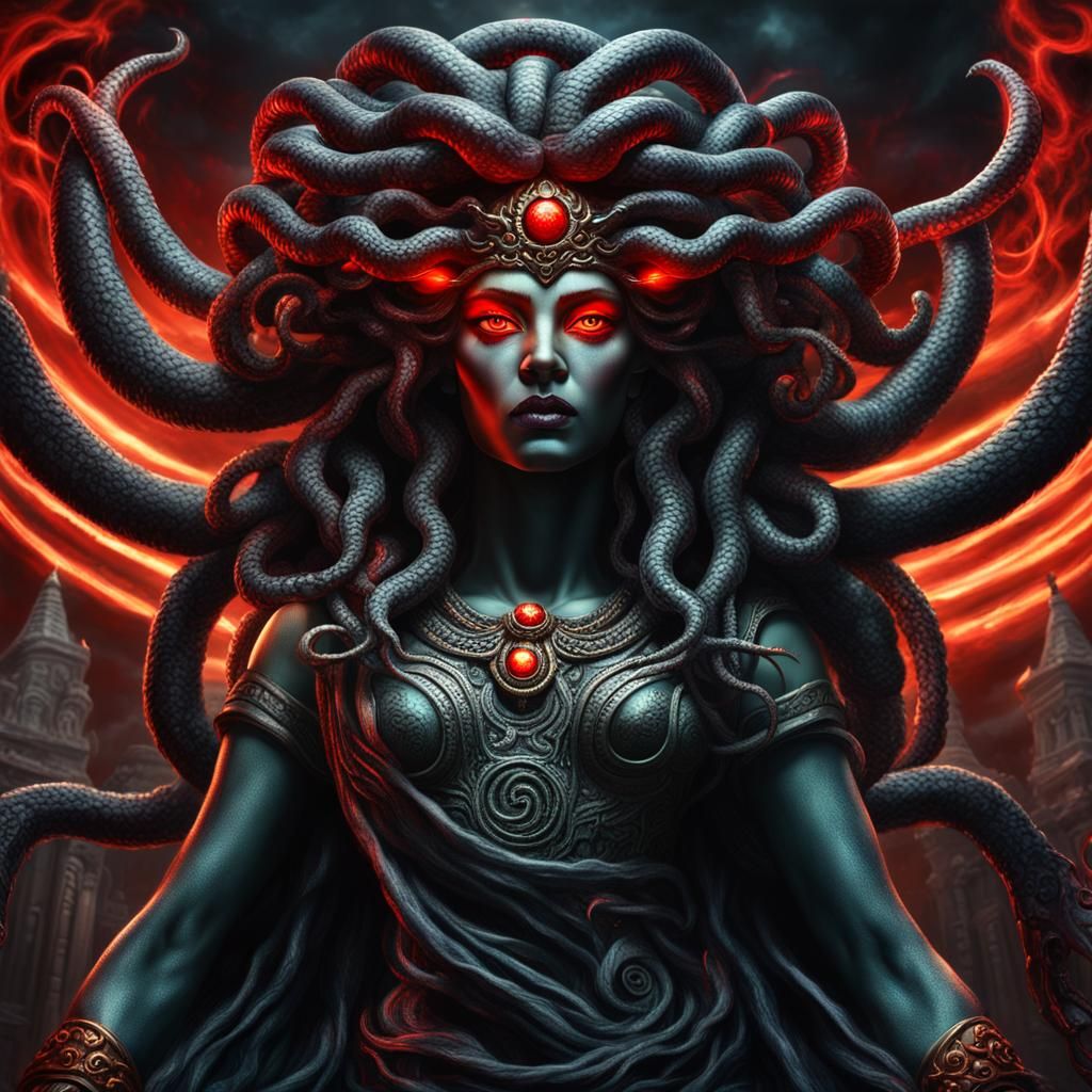 Photorealistic portrait of a majestic evil medusa goddess - AI ...