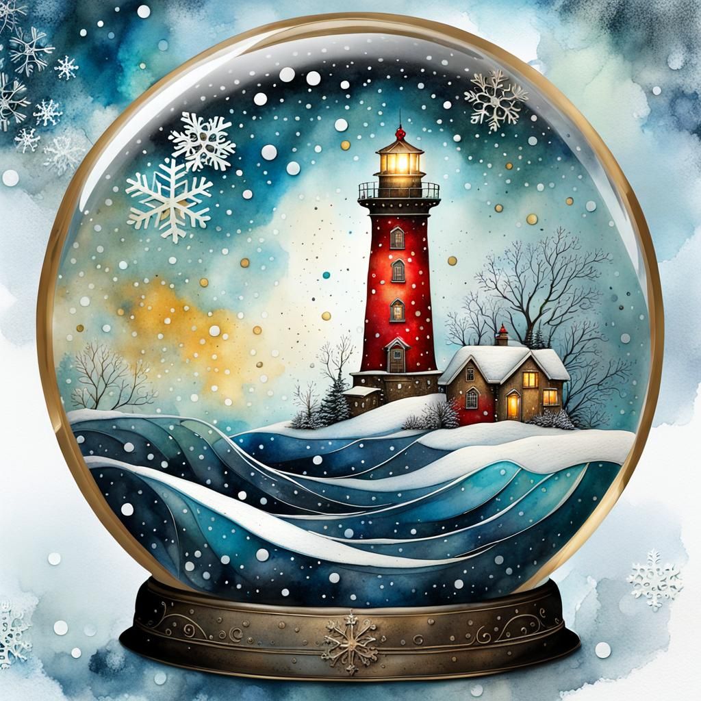 Lighthouse snow globe - AI Generated Artwork - NightCafe Creator