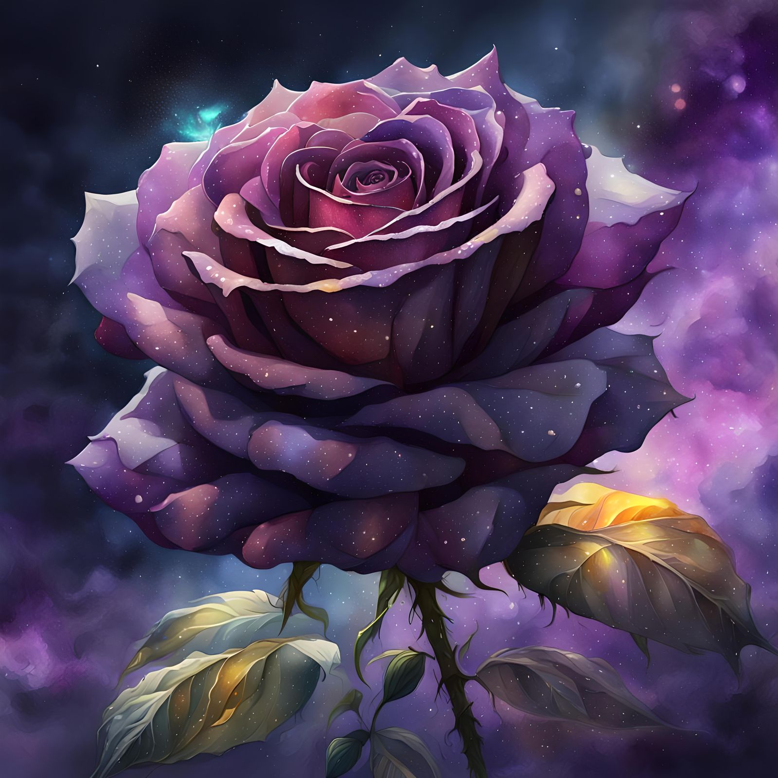 Dark::moody::watercolor style::beautiful::cosmic rose::watercolor 5 ...