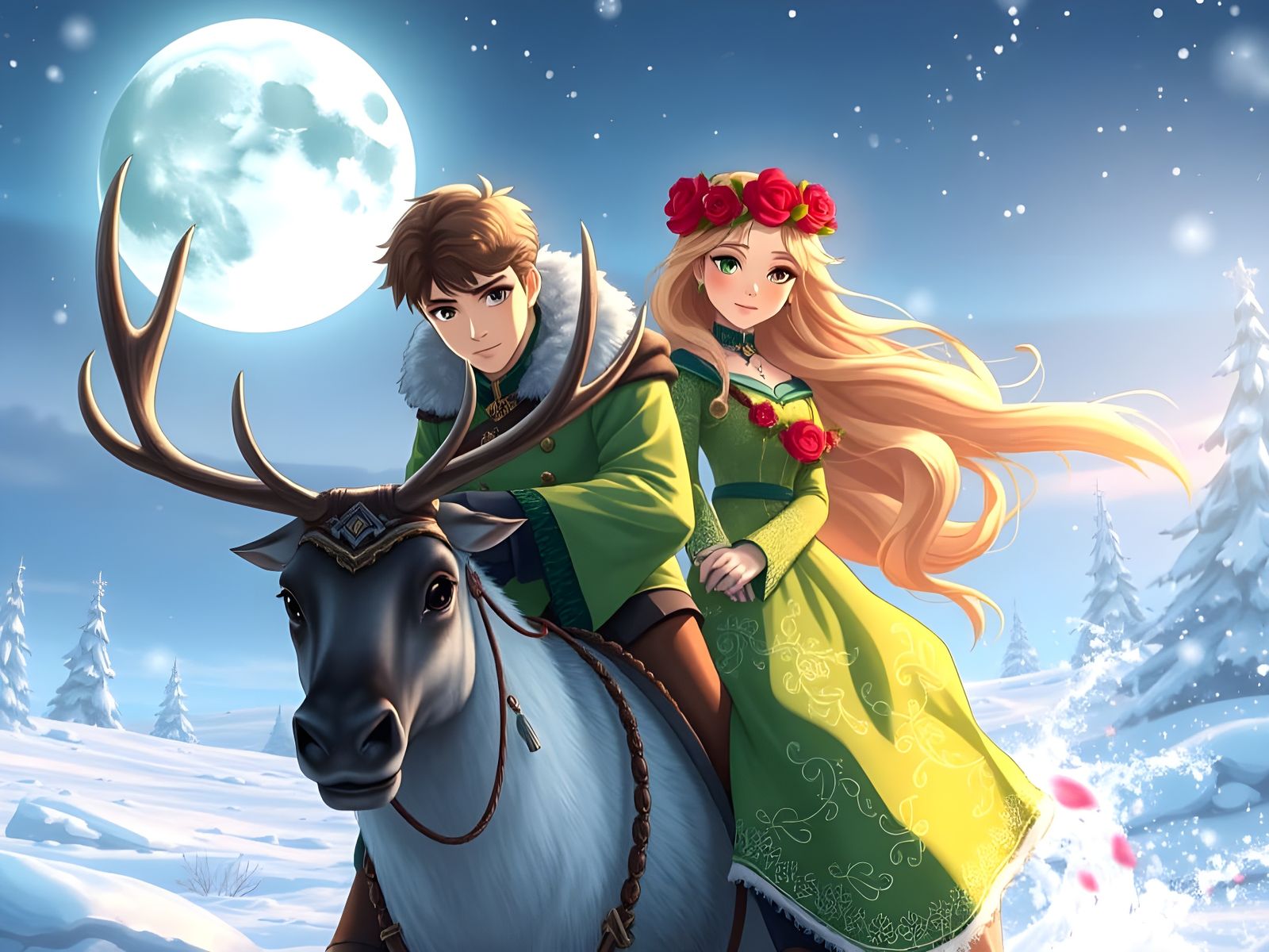 Anime Gerda and Kai returning home in the fairy tale The Snow Queen  by @Gary Murakami