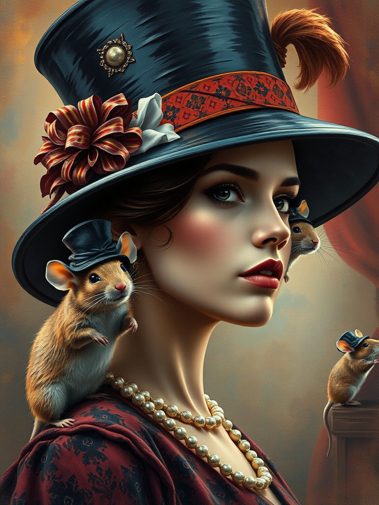 Art Nouveau Woman's Circus Hat in Hyperrealistic Style