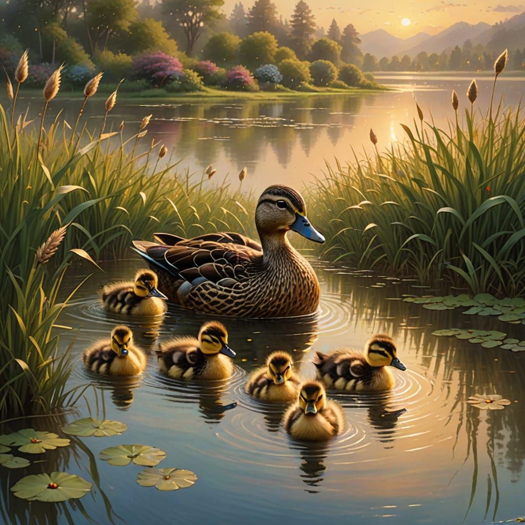 mama duck and her ducklings   by @Ithil
