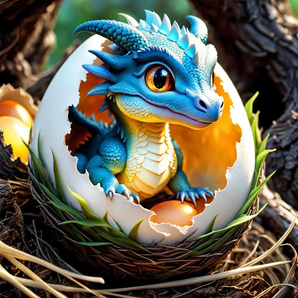 newborn dragon in his nest  by @Bunny77