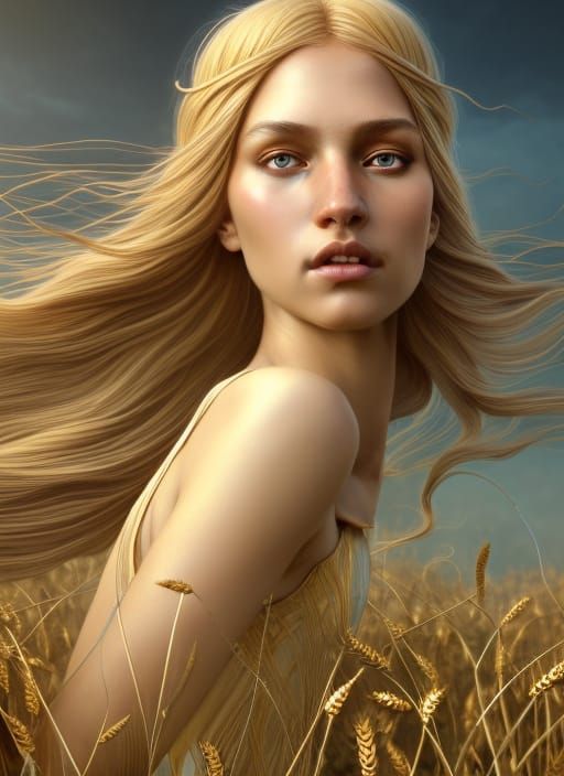 "wheat transparent, Beautiful wheat wind goddess with shiny ...