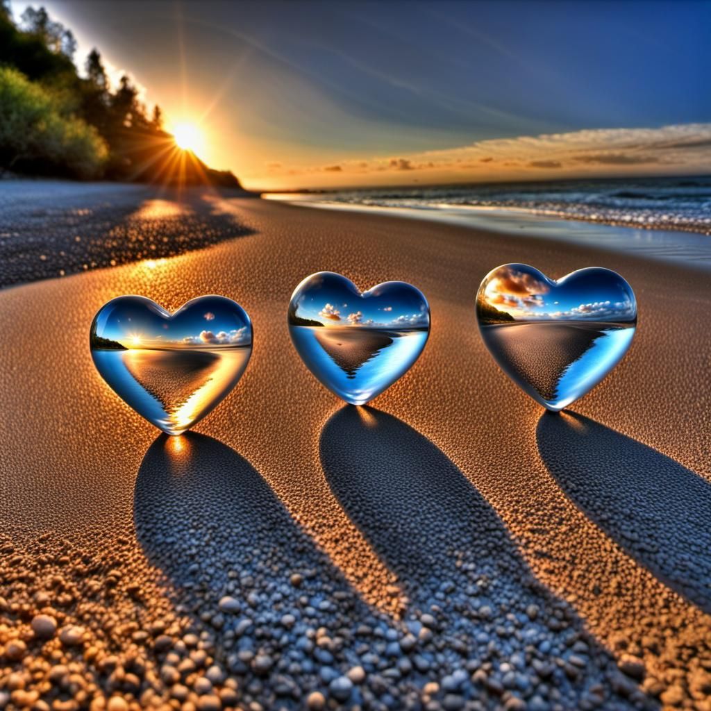 Washed onto a beach, roads going in and out of hearts , Four...