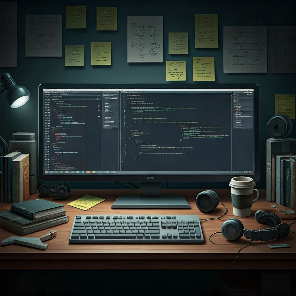 Coding Student's Desk in Realistic Industrial Style