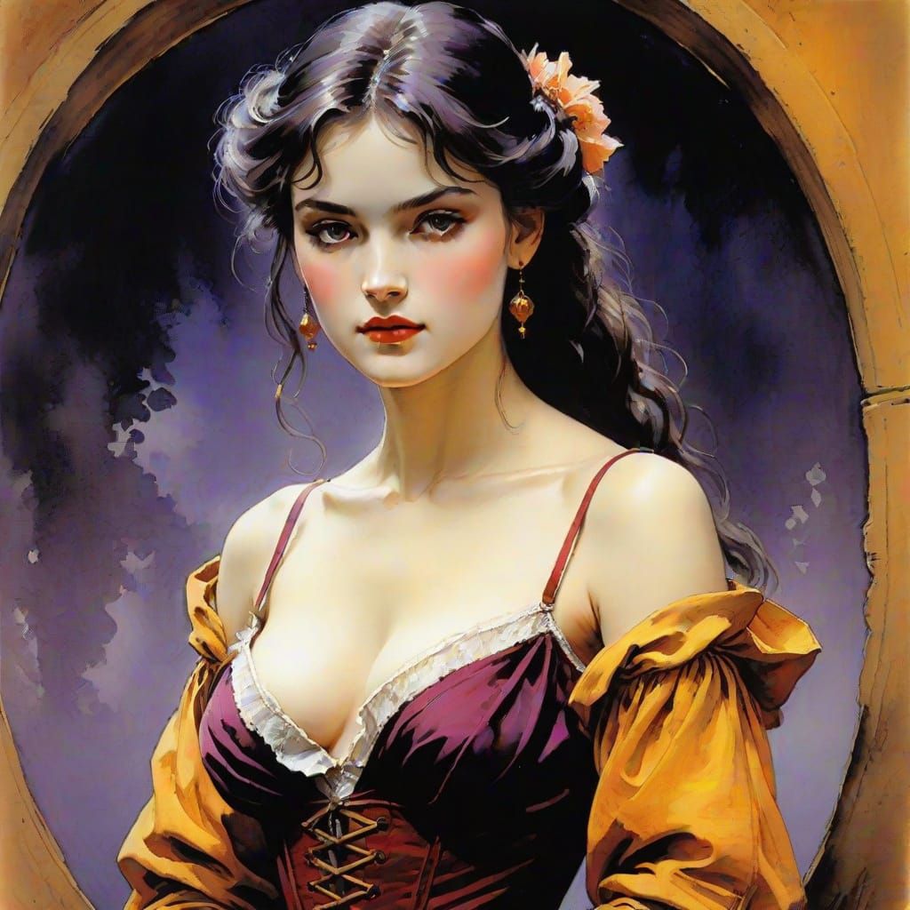 Mysterious Woman in Chiaroscuro as Comics Art