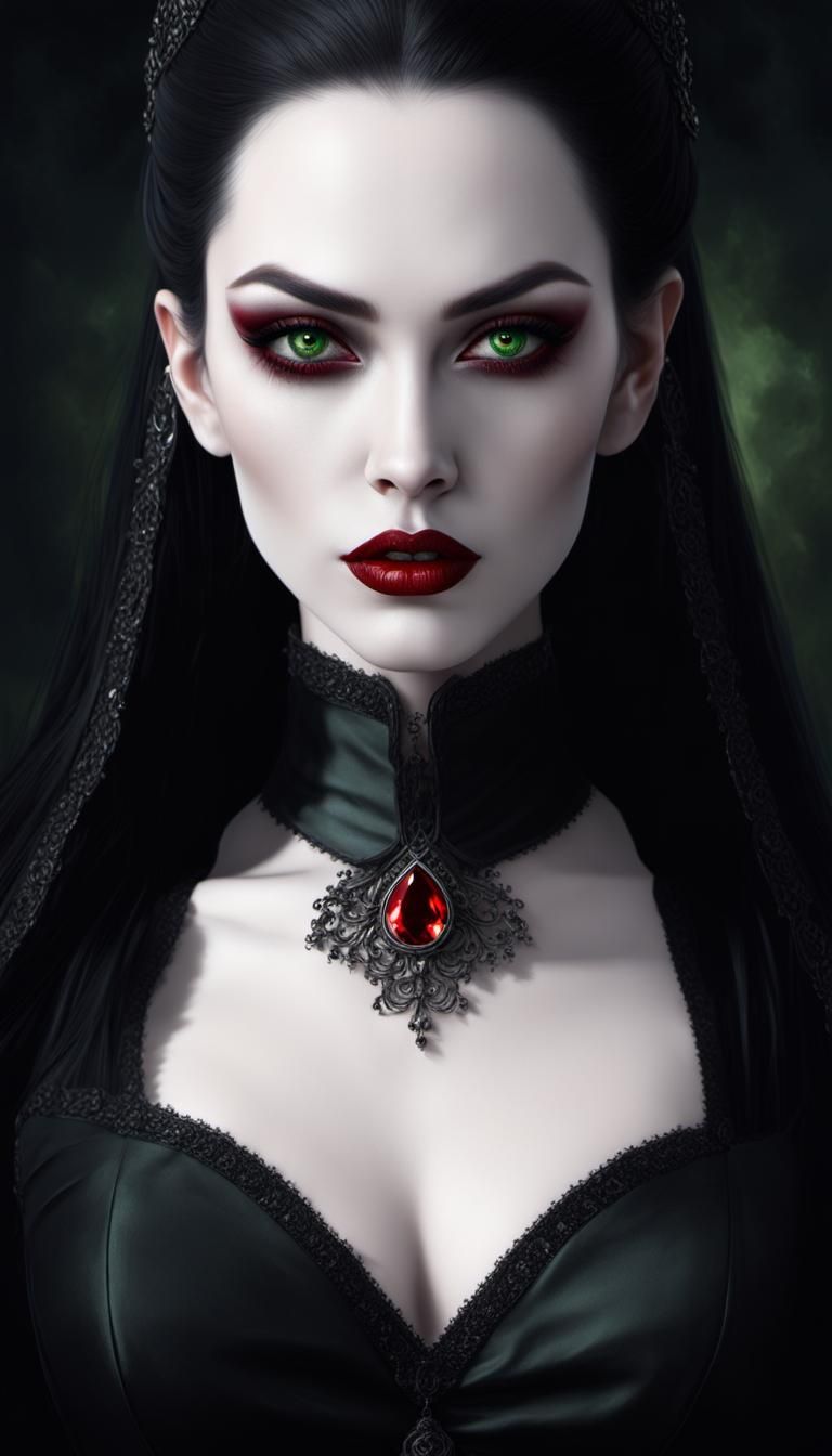 Gothic Portrait of a Gothic vampire young lady with long black hair and ...