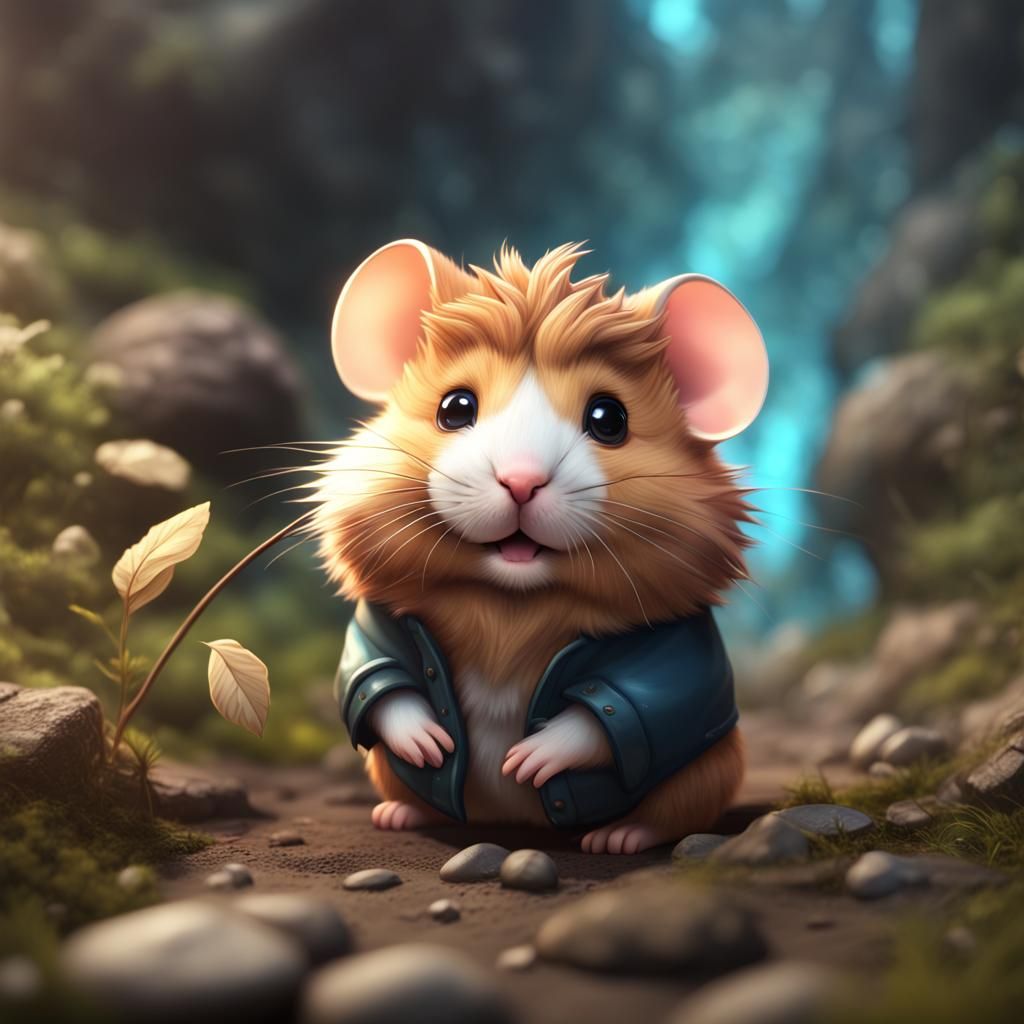 A chibi small cute hamster cub