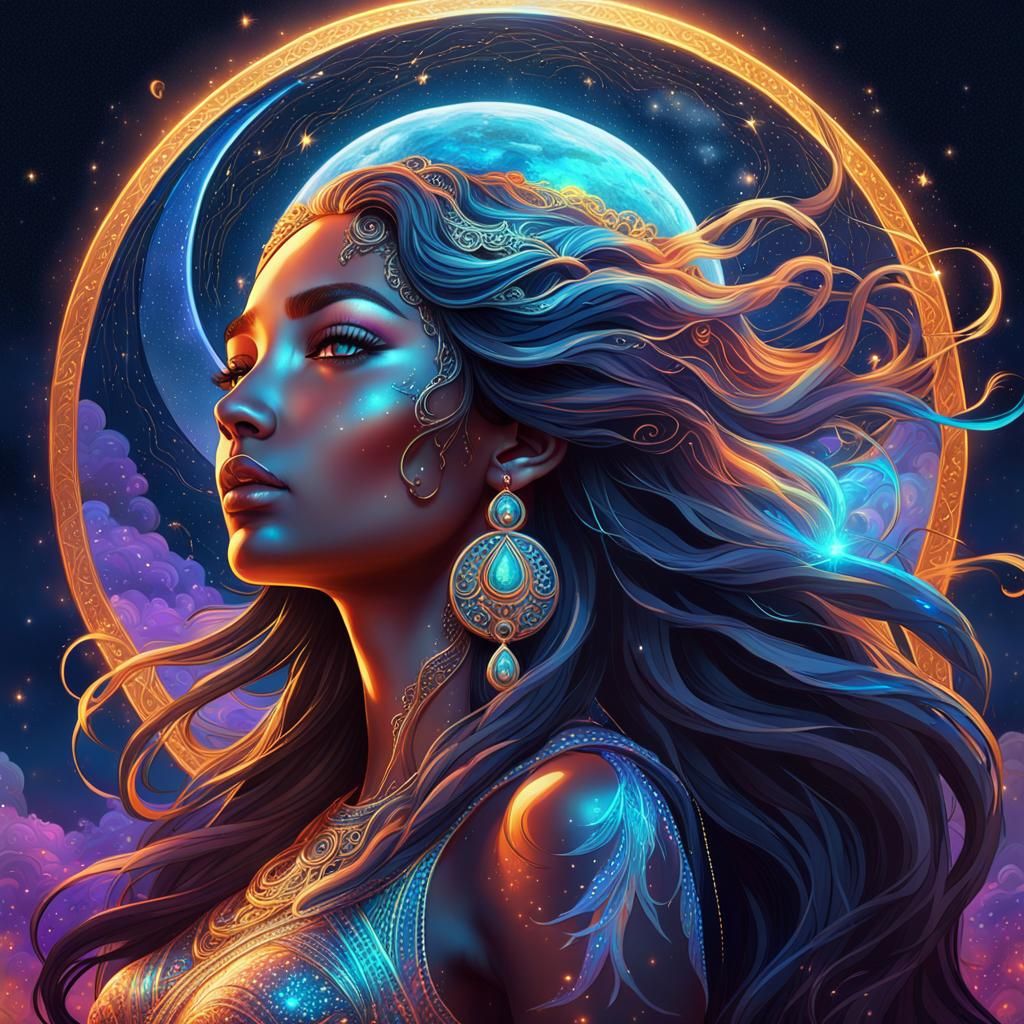 A stunning goddess of the 🌙🌙 and world 🌍🌍 with long flow...