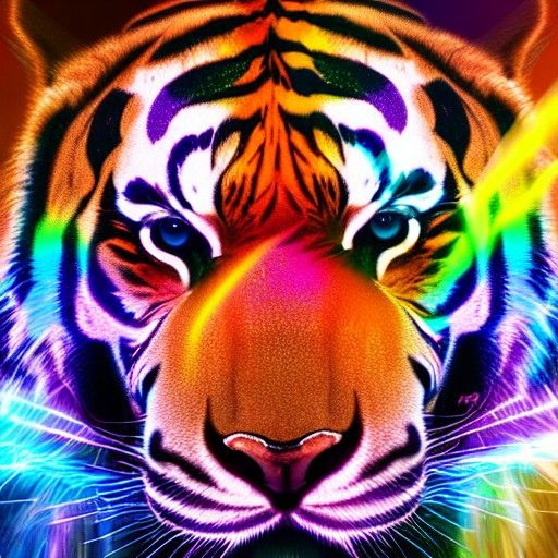 Fierce Rainbow Tiger Ready to Attack