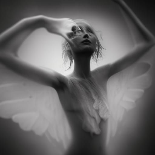 Infrared photo, apparition of a person  with fairy wings , C...