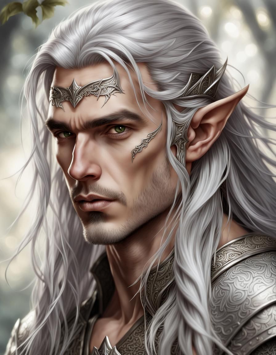 Intricately detailed portrait of a handsome elf male warrior, long ...