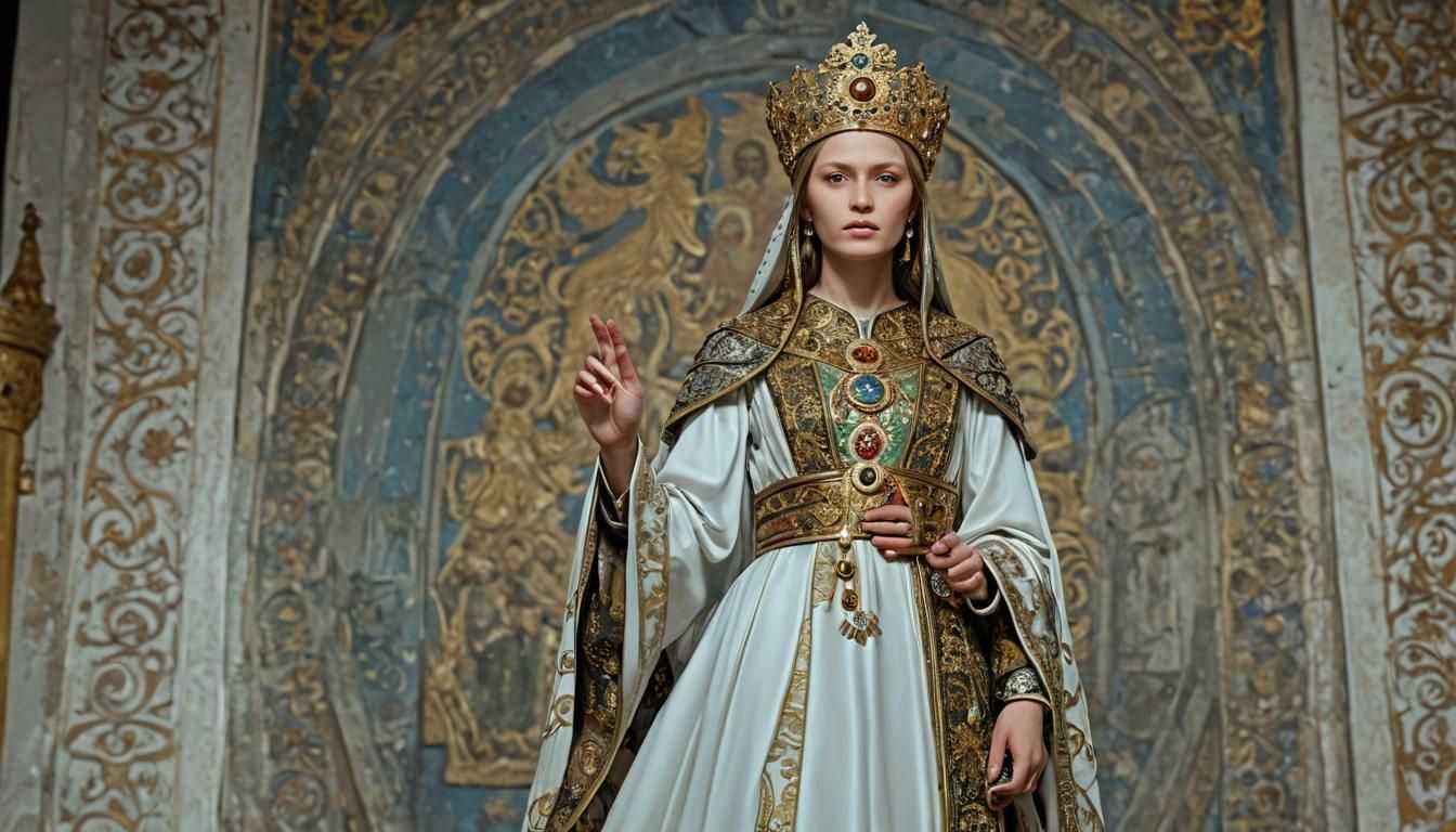 Capture the essence of Empress Saint Olga of Kiev, a command...