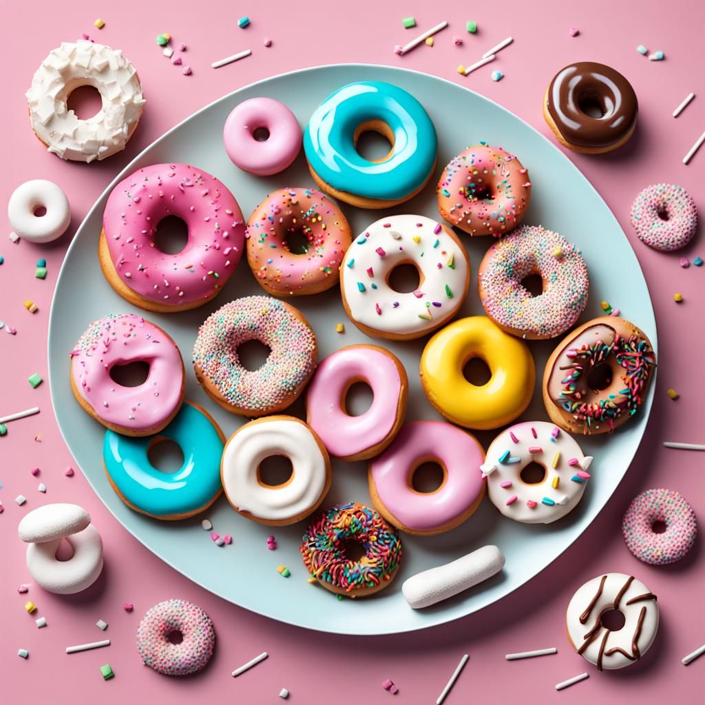 one whole plate of delicious sweeties including marshmallows an donuts