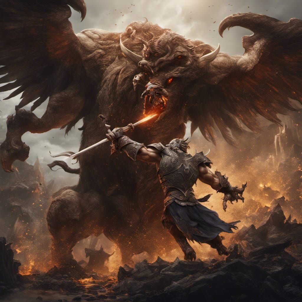 griffin fighting a minotaur

