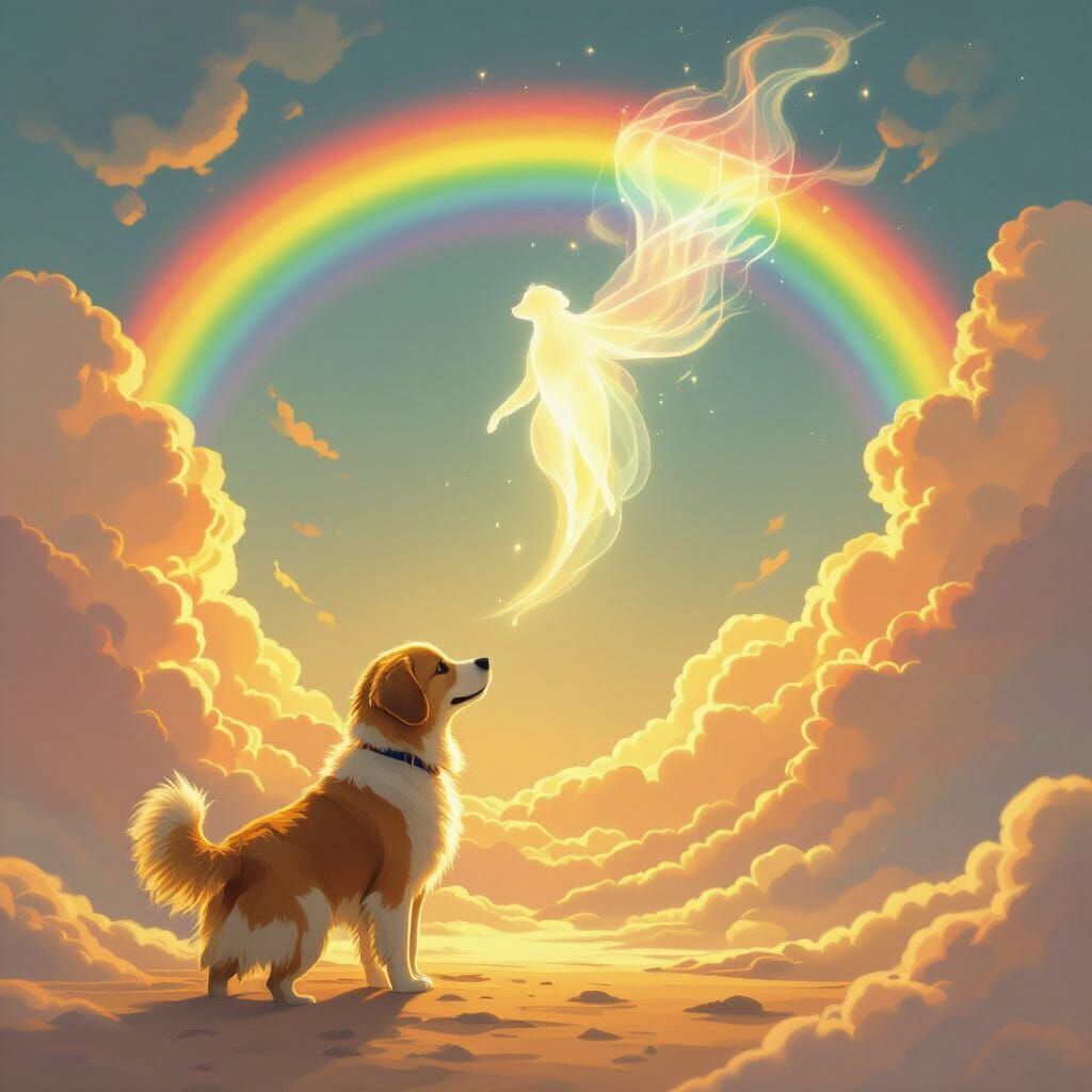My dog Sammy's shadow spirit rising to rainbow Bridge 