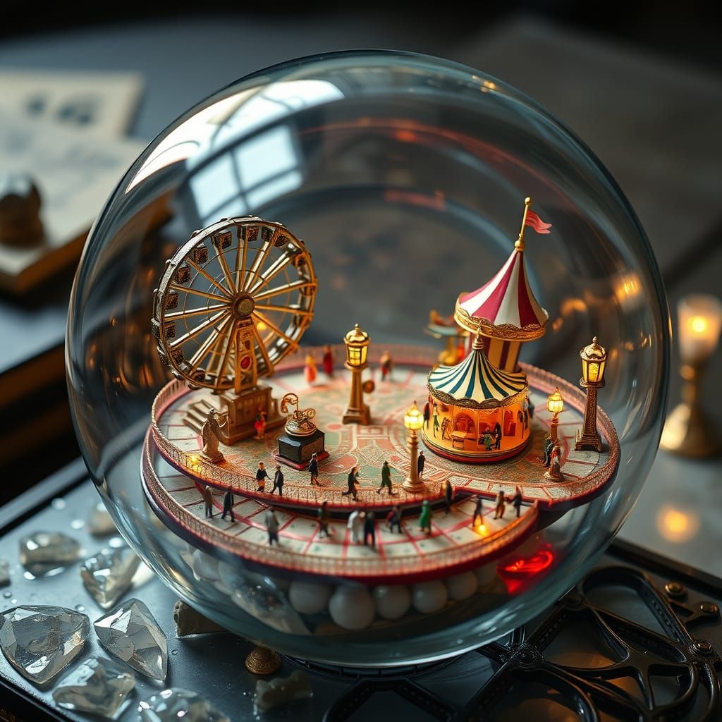 Miniature Amusement Park Inside Glass Orb