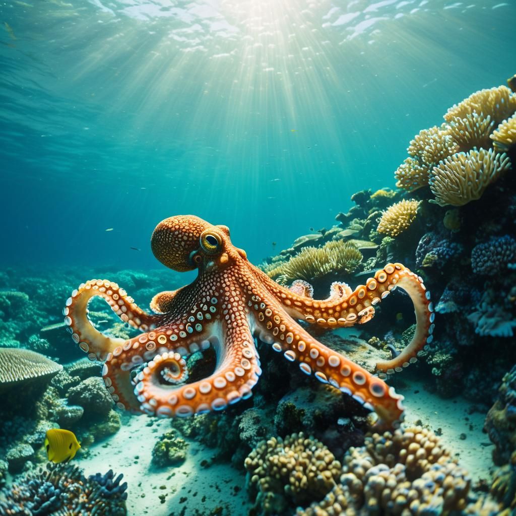 an octopus in the great barier reef,   by @leon77