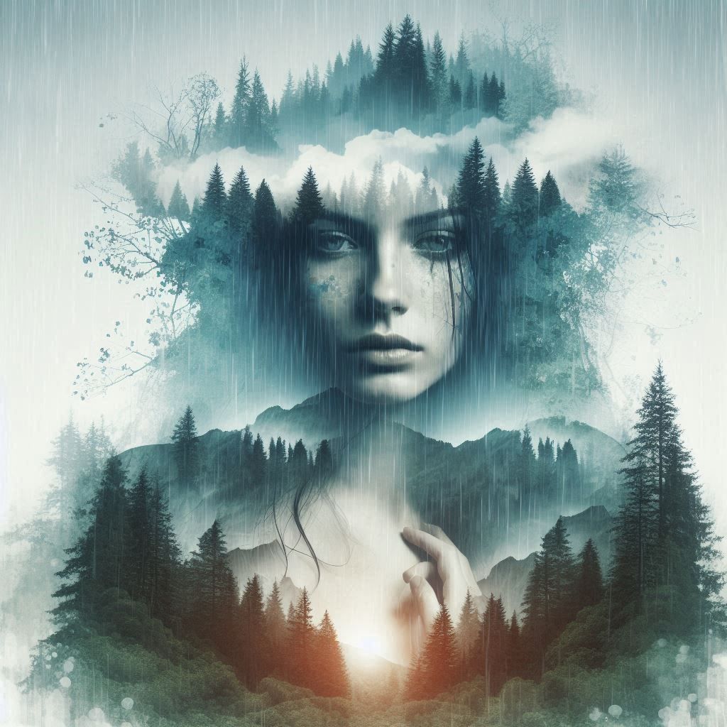double exposure beautiful fantasy DALL-E 3 portrait landscap...