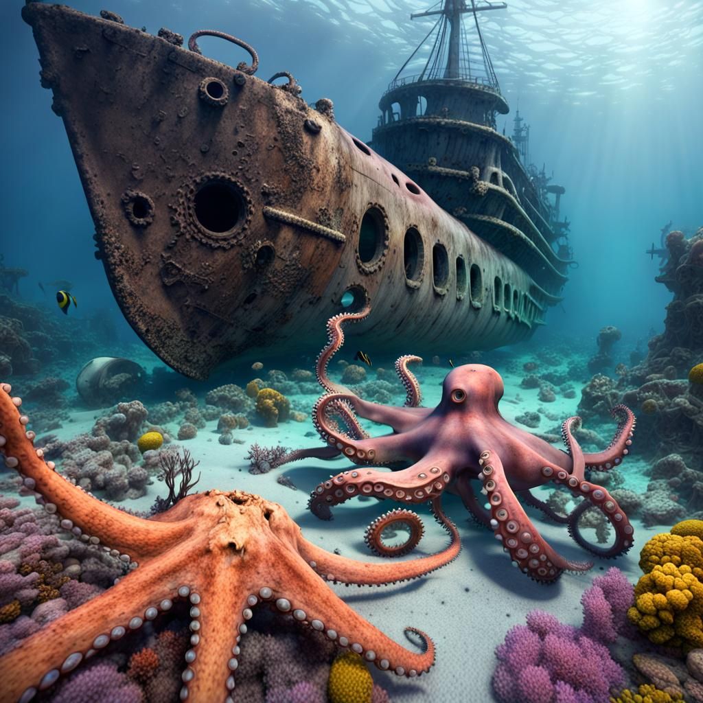 A submarine wreck lies underwater   by @Floh